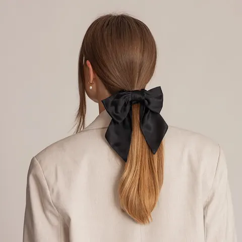 svart rosett scrunchie i silke för en snabb, enkel och lyxig frisyr
