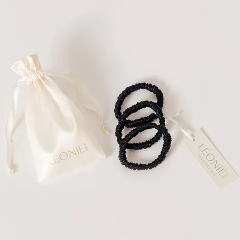 Svart sidenscrunchie Large, 3-pack