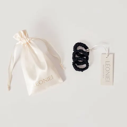 Svart sidenscrunchie Mini, 3-pack