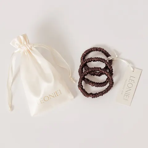 Chokladbrun sidenscrunchie Large, 3-pack