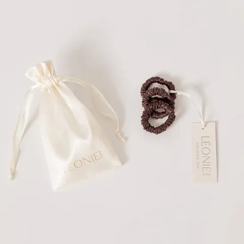 Chokladbrun sidenscrunchie Mini, 3-pack