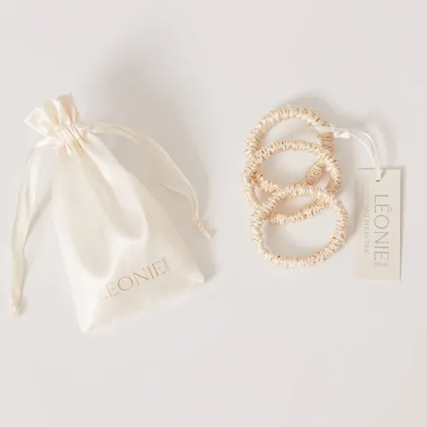 Champagne sidenscrunchie Large, 3-pack