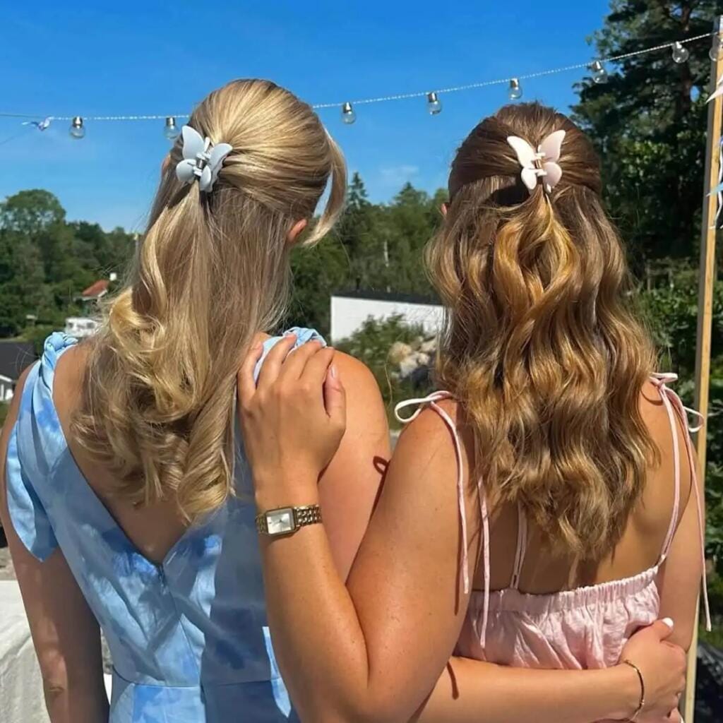 Fjärilshårklämmor i pastellblå och pastellrosa för tjock och tunt hår med bra grepp