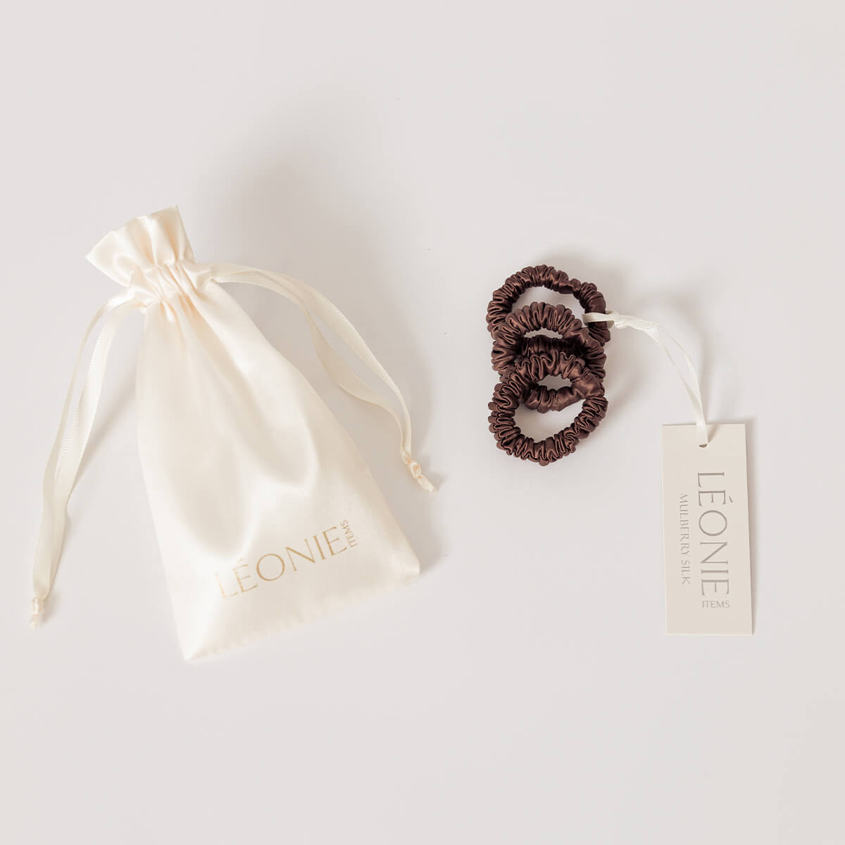 Sidenscrunchie Mini Chokladbrun 3-pack